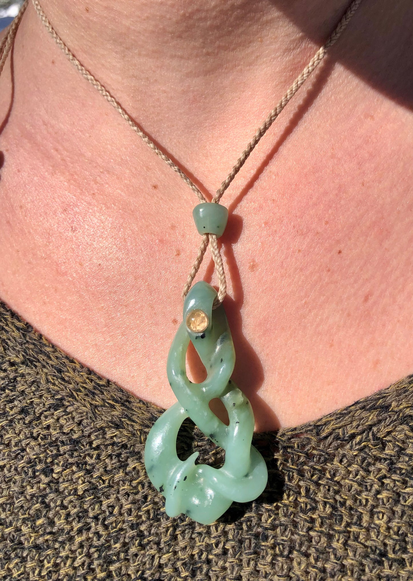 The path. Hessonite garnet and Jade